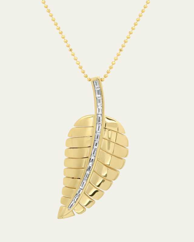 Yellow Gold Baguette Diamond Leaf Pendant